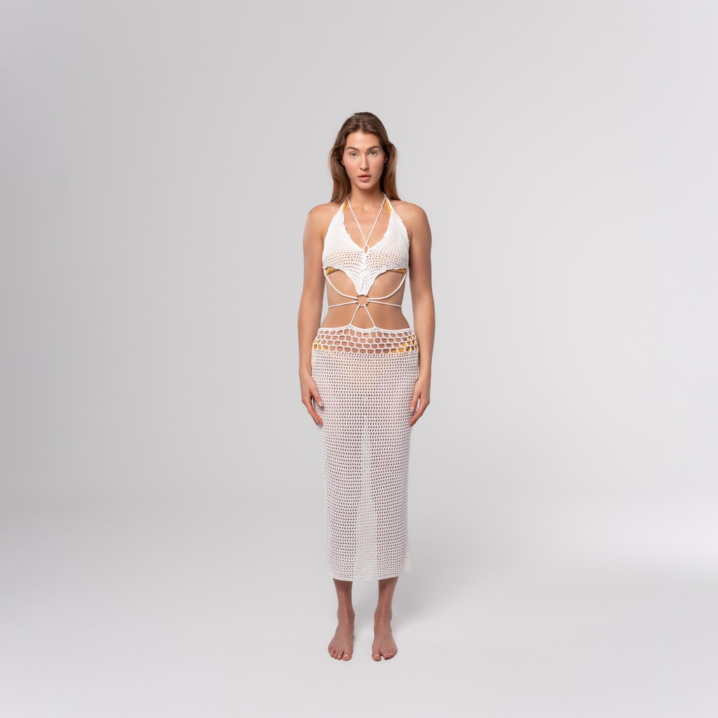 White Crochet Cut Out Dress