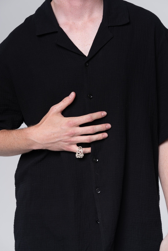 Black Bambula Cotton Camp Shirt