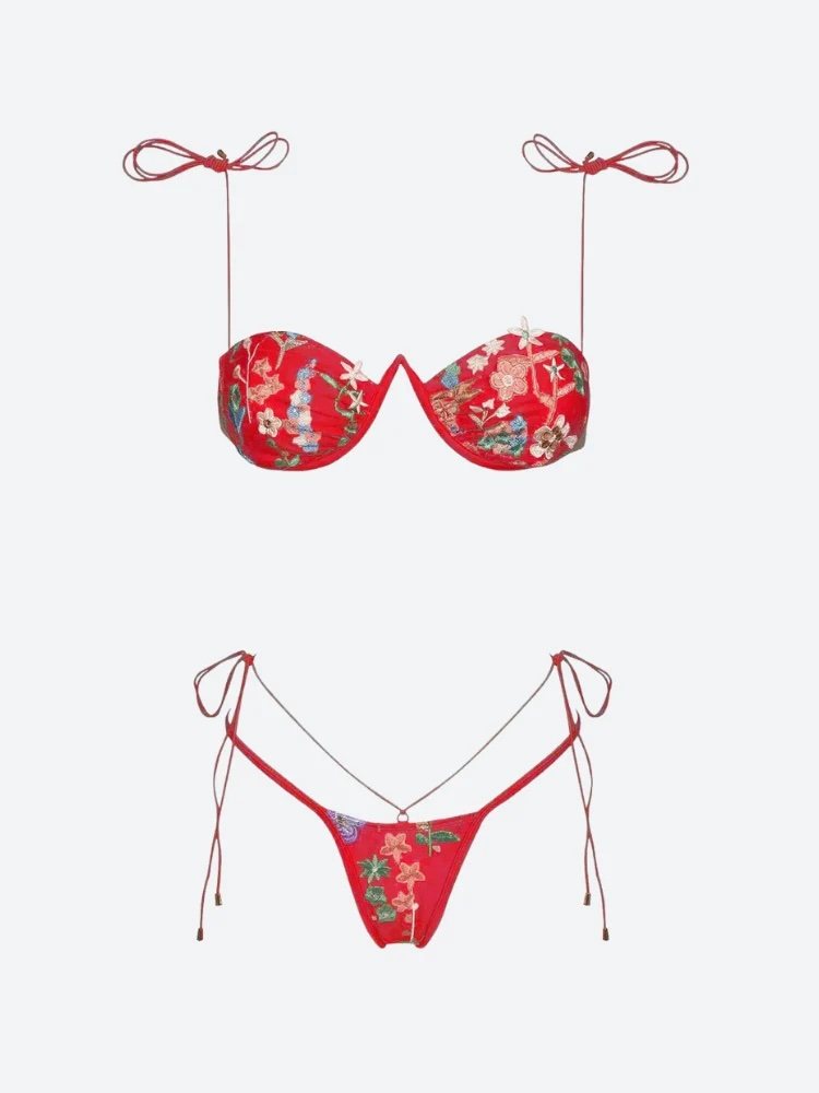 Red Botanica Bikini Top