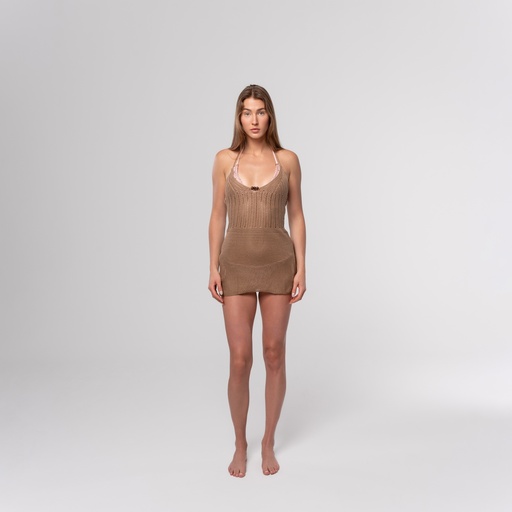 Khaki Crochet Mini Dress